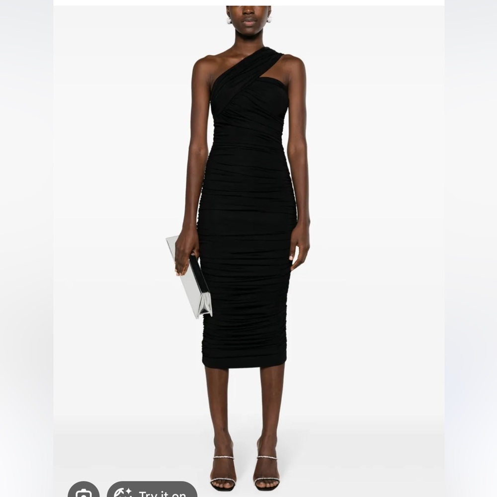 Chiara Boni Tazia Ruched one-shoulder Bodycon Midi Dress size 16